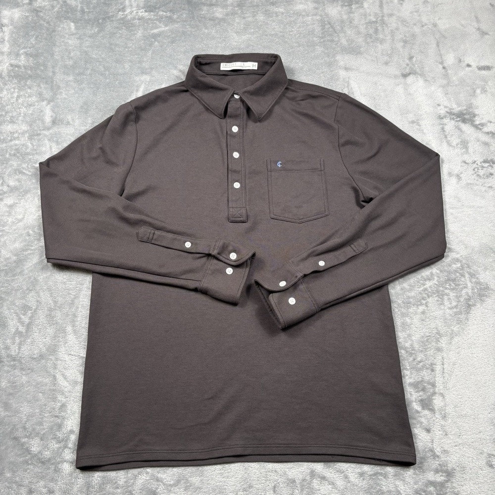 Criquet Polo Shirt Mens L Black Long Sleeve Pima Cotton Slim Fit Pocket Pique*
